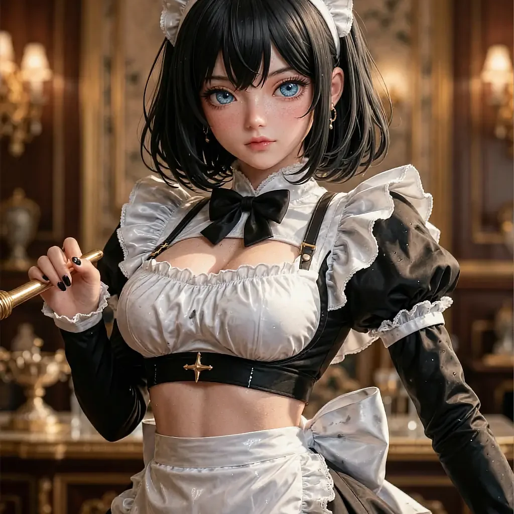 Square illustrated avatar of an anime AI character under warm light