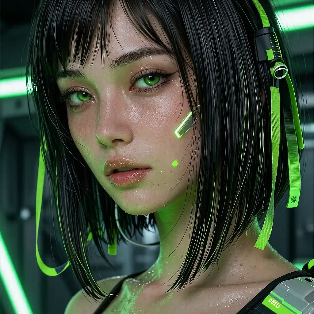 Square illustrated avatar of an anime AI character in a night scene