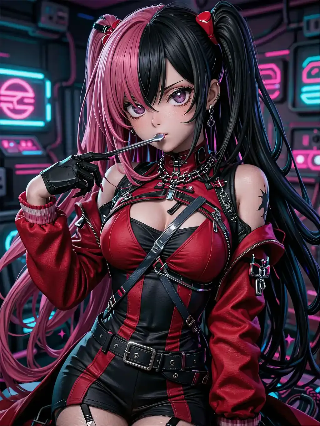 Illustrated anime character featured on the AI hentai chat page, seated by a window
