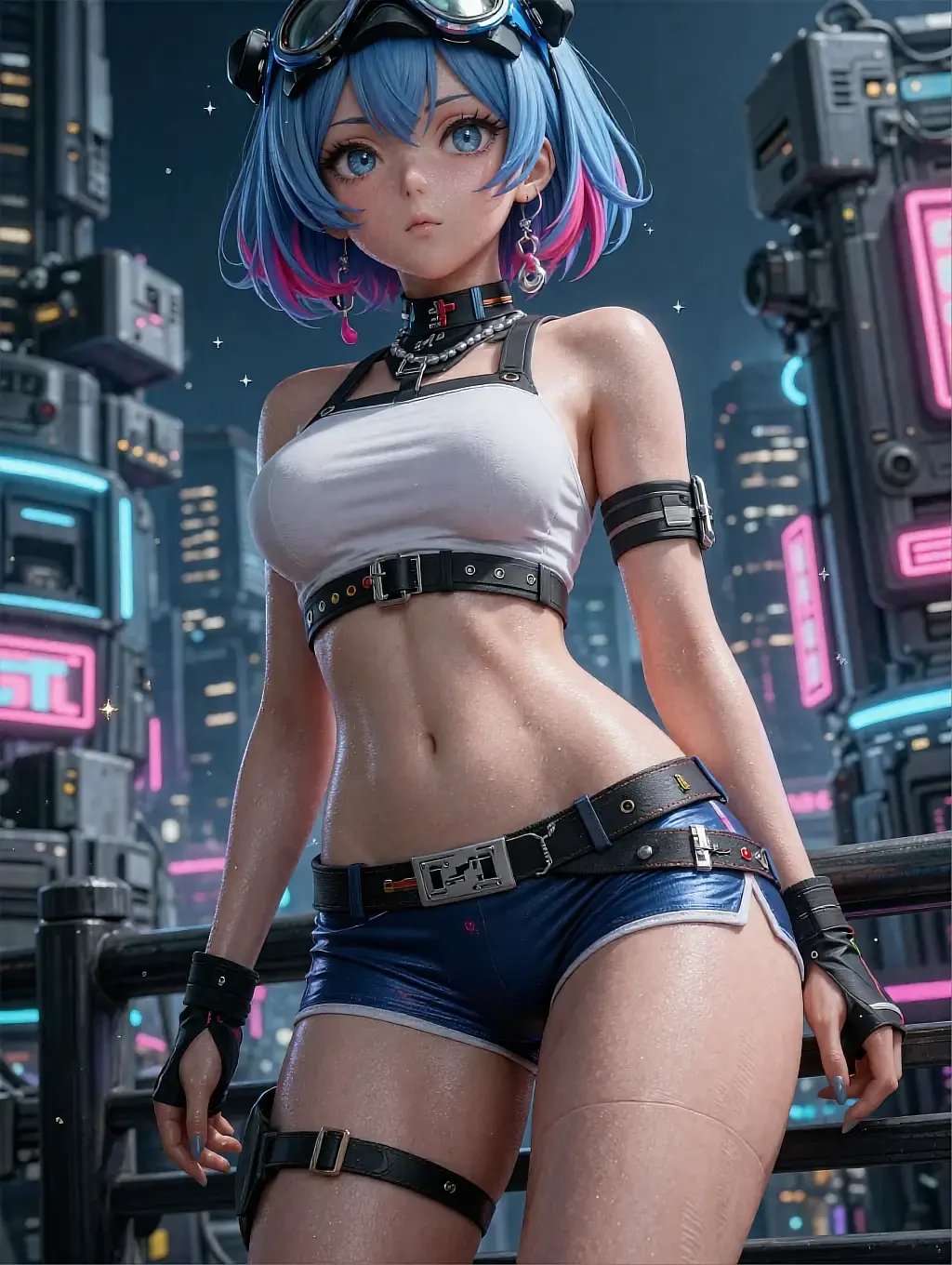 Illustrated anime character featured on the AI hentai chat page, outdoors at dusk
