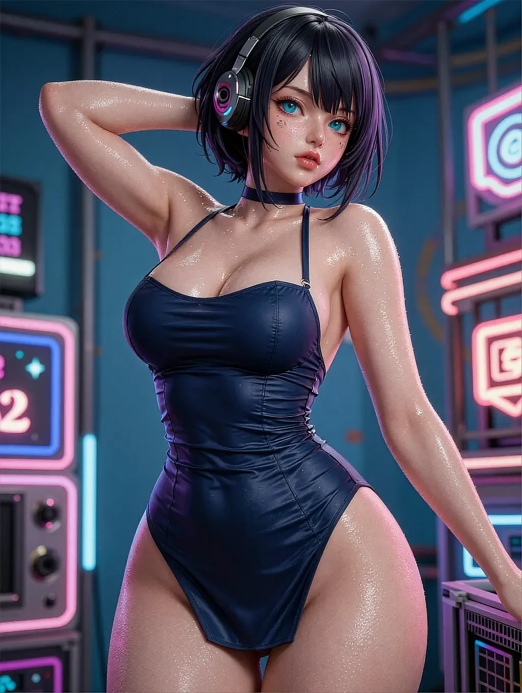 Illustrated anime character featured on the hentai AI bot page, lit by one lamp
